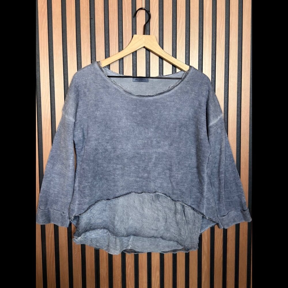 Nina Kendosa Sweater OS Womens Blue Hi-Low Mohair Wool Blend Tunic